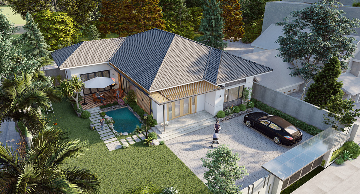 công trình nhà mái thái hóc môn